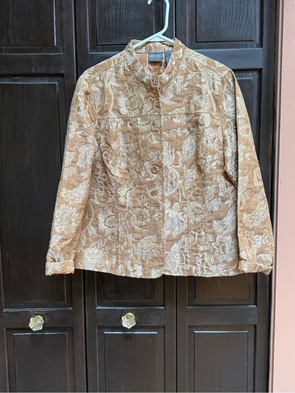 Chico's Tan and Cream Floral Jacquard Jacket